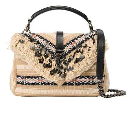 College Jacquard Shoulder Bag, &pound;695, Handbags, Beige, Canvas, Front view
